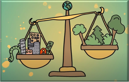 A weighing scales representing how we should value nature more than infrastructure.