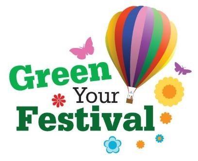 Green Your Festival Logo with hot air balloon, flowers and butteries