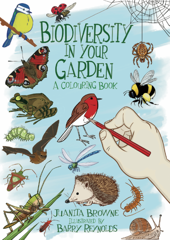 Front page of colouring book for gardening for biodiversity