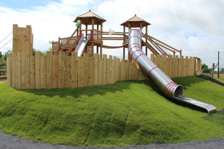 silver slide with towers at the rathdowney playground