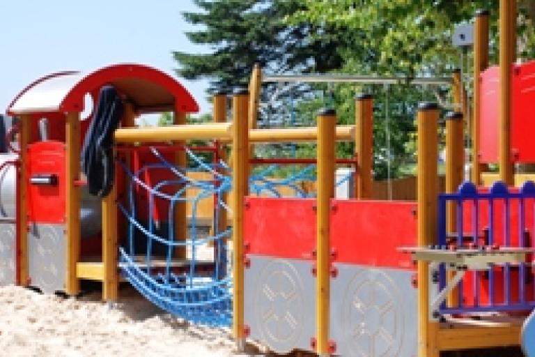 colourful play train in stradbally playground