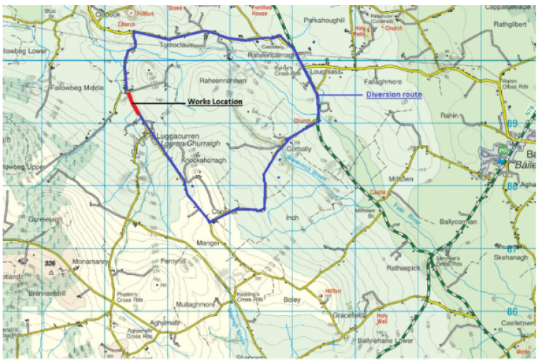 map showing affected road L-78774-0  Newtown Doonane