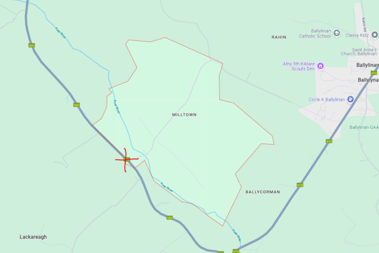 Map showing N80 Milltown