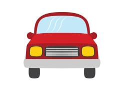 Cartoon image of a red car facing forward