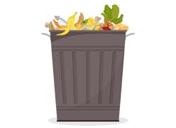 cartoon image of food waste in a general bin