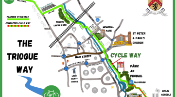 Cartoon map of the triogue way, leading it from the local schools to Ballyfin road.