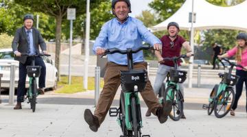 local councillor willie aird riding an ebike at its official launch for portlaoise