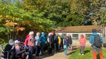 Crowd of people preparing for their walk