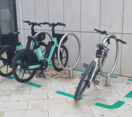 BOLT bikes in a bike rack outside county hall