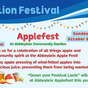 poster with applefest heading and text noting sunday october 6th 2pm to 5pm in abbeyleix