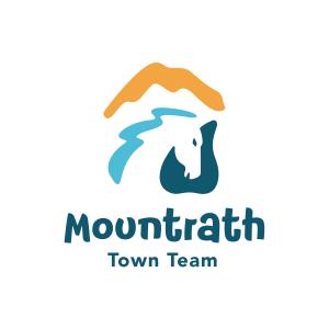 Mountrath Town Team logo. Image of the white horse, river and Slieve Bloom mountains.